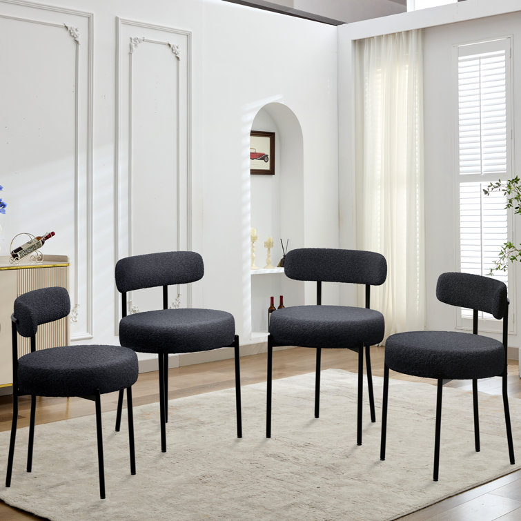Corrigan Studio Modern Accent Chair Upholstered Dining Chairs Short Plush Fabric Armless Dining Chair With Backrest Sherpa Chair For Dining Room Kitchen Living Room Black Metal Legs Reviews Wayfair Ca...